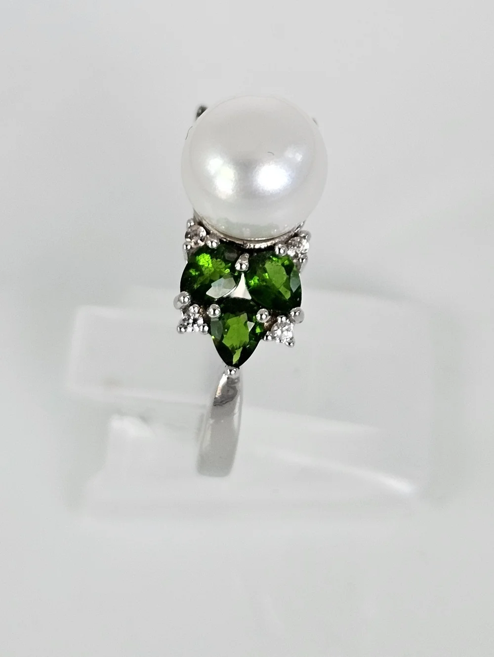 Genuine Cultured Pearl & Chrome Diopside Ring Sterling Silver Size 7! - Picture 2 of 5